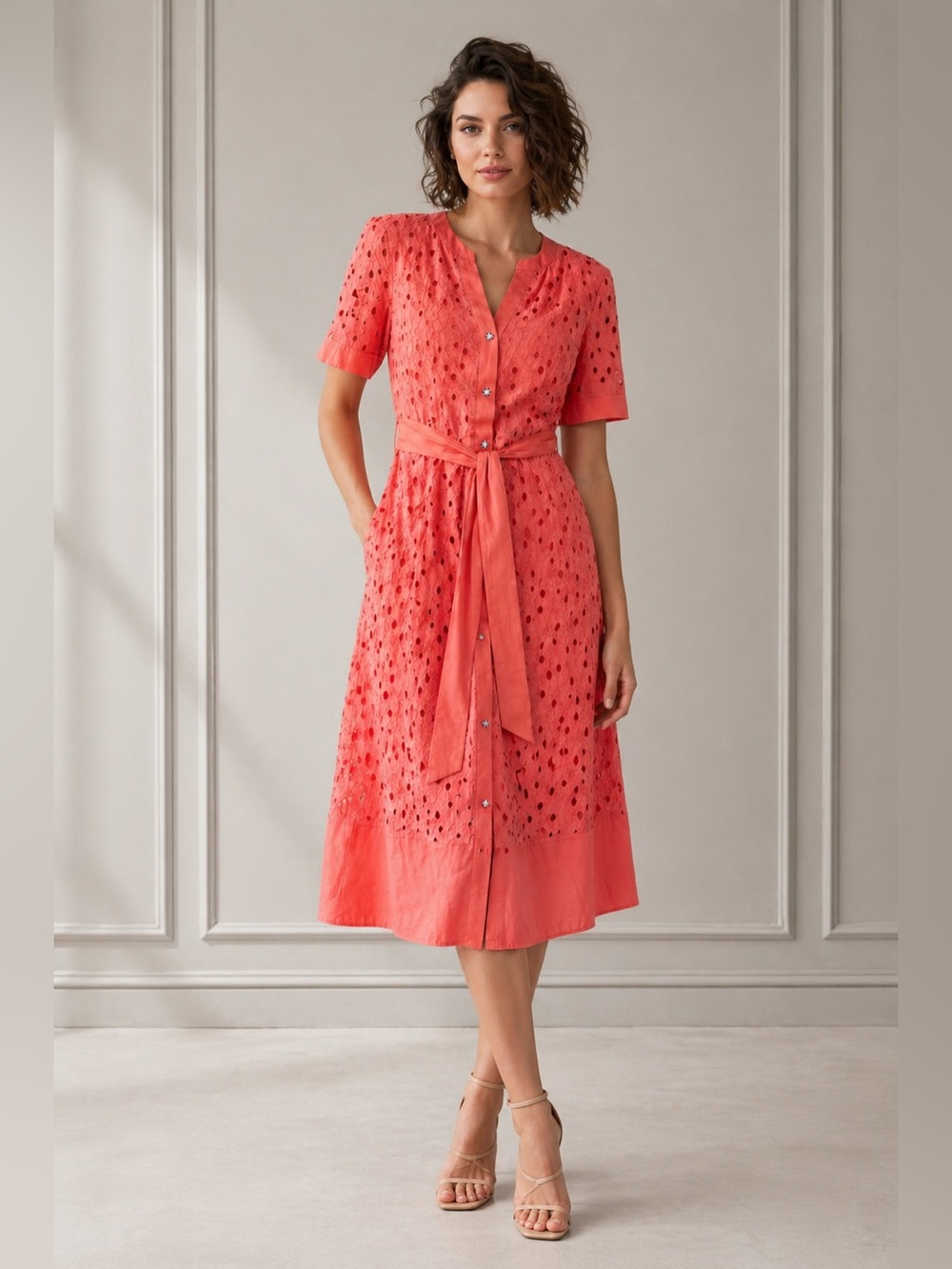 Karl Lagerfeld Paris Eyelet Dress – NWT Size 6 – Coral Beauty